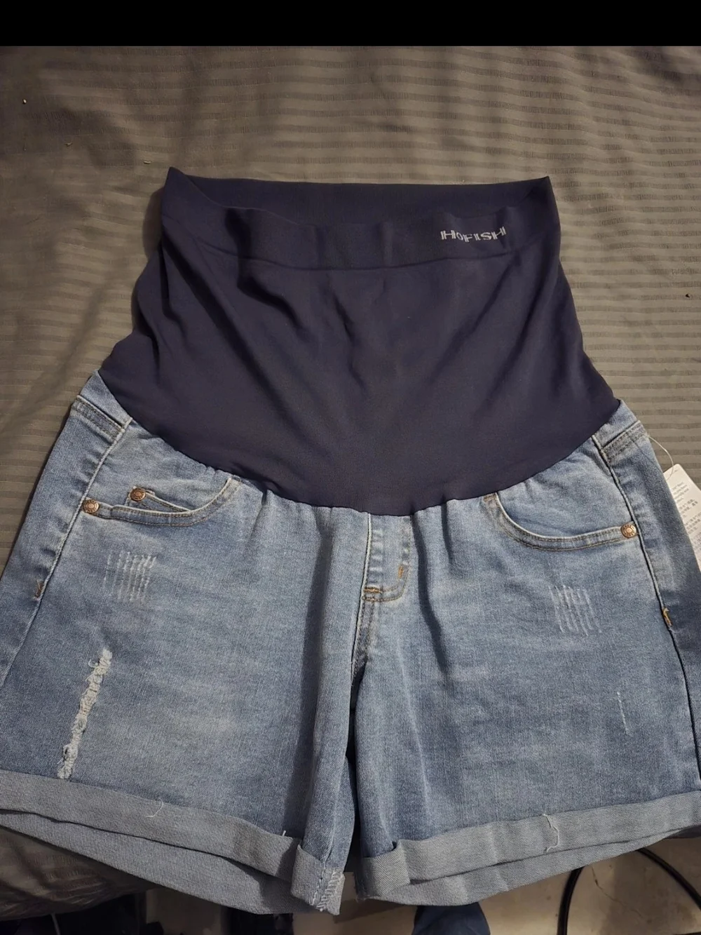 Navy Maternity Denim Jean Shorts